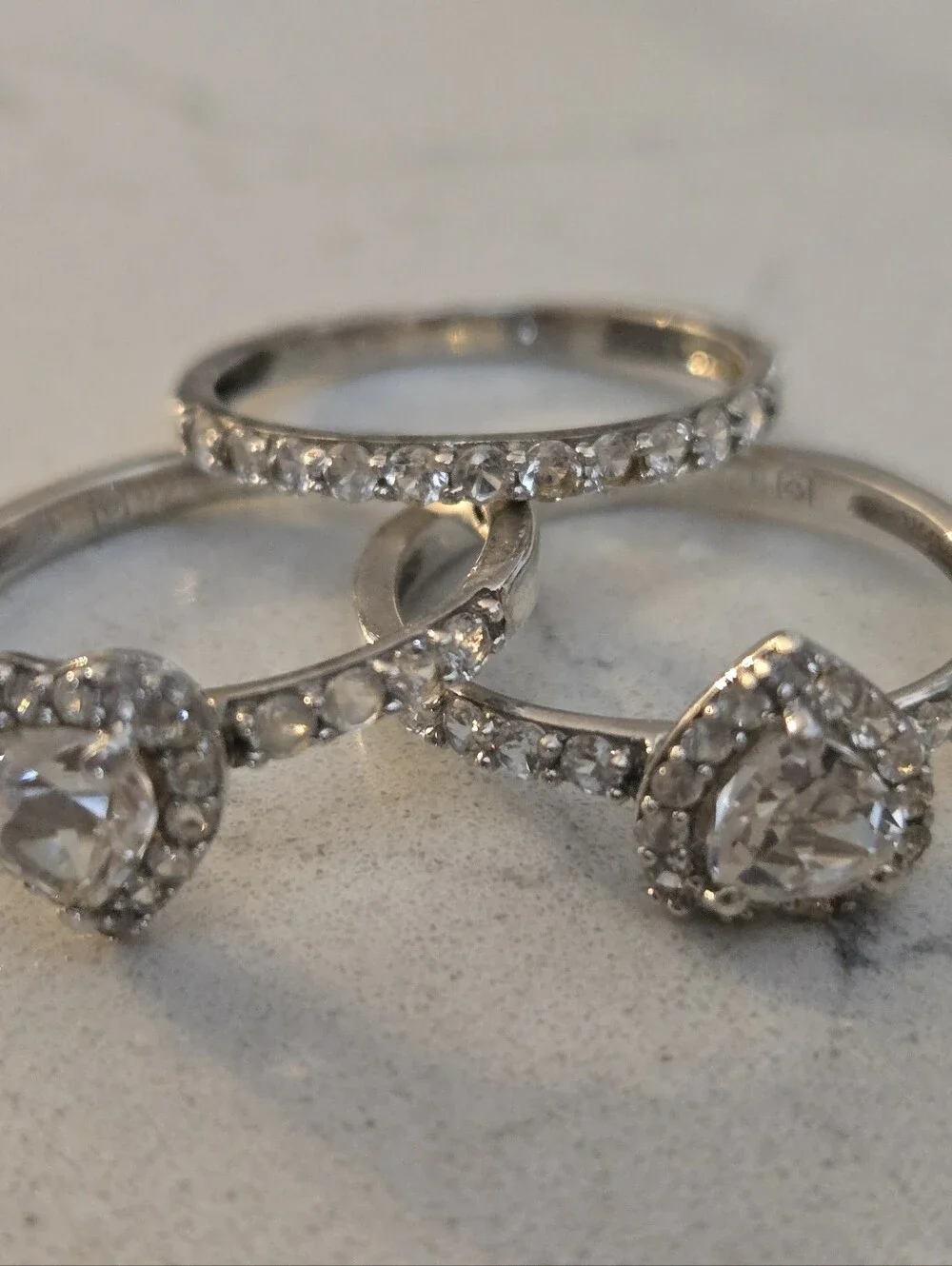 Zales White Sapphire Halo Style Women's Ring Set 3. Size 5. 925.